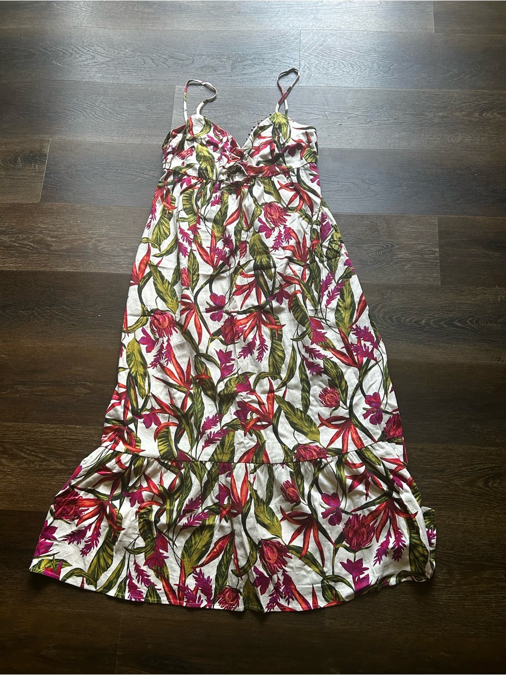 a new day White Maxi Dress with Pink Floral & Green Leaf Print